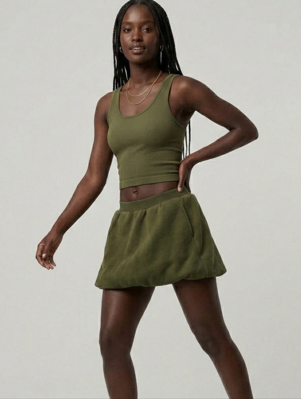 High-Waist Olive Green Active Skort